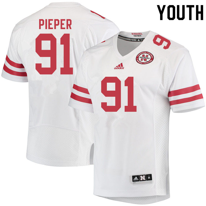 Youth #91 Cameron Pieper Nebraska Cornhuskers College Football Jerseys Sale-White